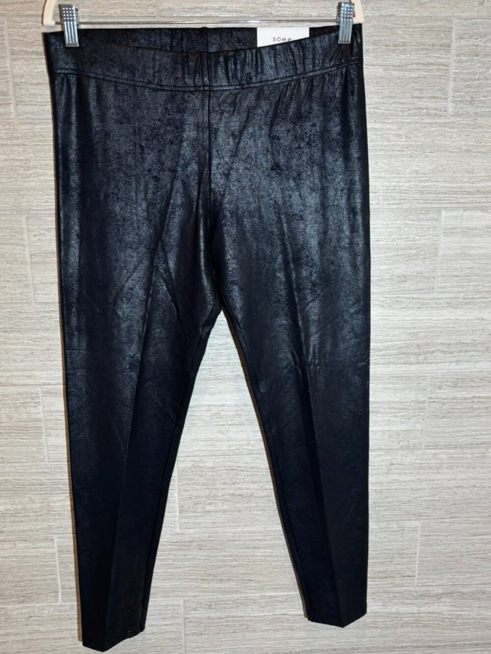 NWT SOMA Essential Leggings Black Shiny Metallic Pull Ups